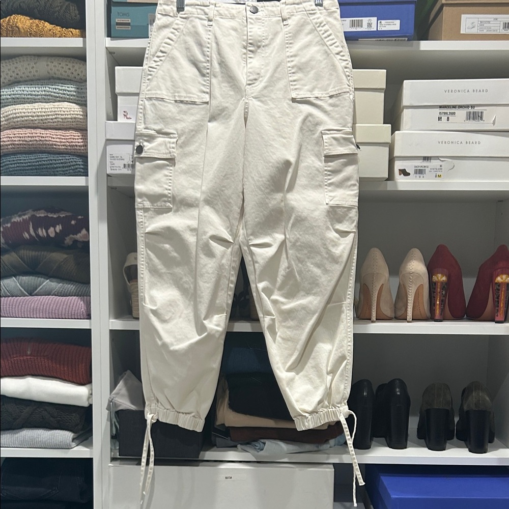 Alice and Olivia Cream Cargo Pants with Drawstring